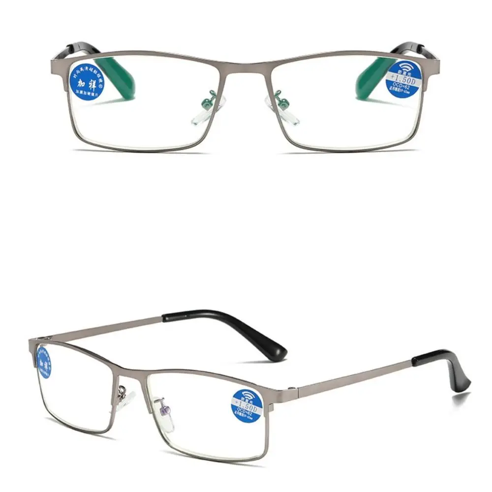نظارات قراءة معدنية محمولة من البولي كربونات باللون الرمادي، نظارات مزخرفة لقصر النظر الشيخوخي، نظارات قراءة مستطيلة مضادة لإجهاد العين