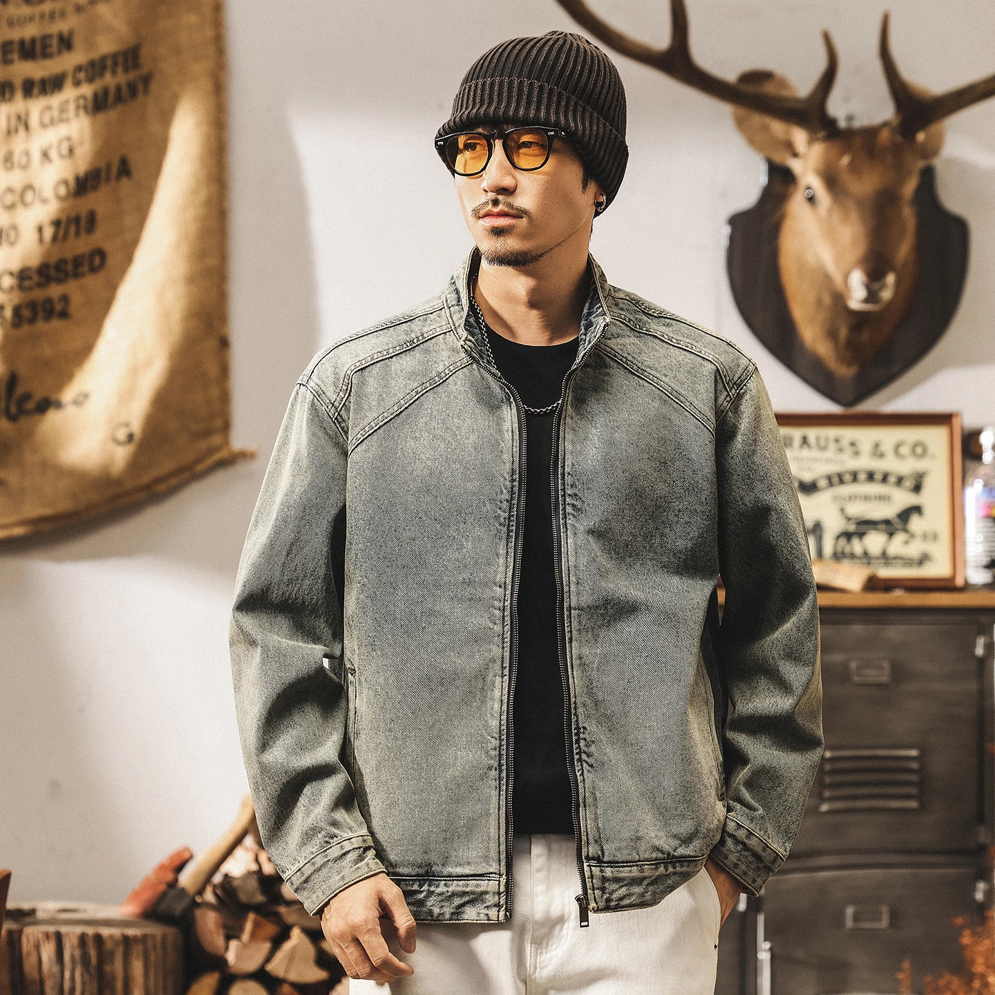 

Men's Spring and Autumn new vintage denim jacket, a trendy and stylish loose jacket