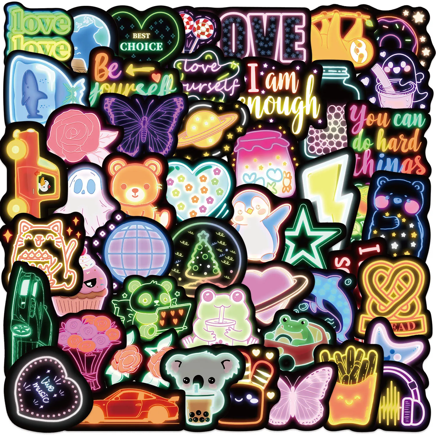 50/100PCS Cartoon Cute Neon Graffiti Sticker Children Stationery Decal Phone Laptop Guitar Notebook Luggage Waterproof Stickers