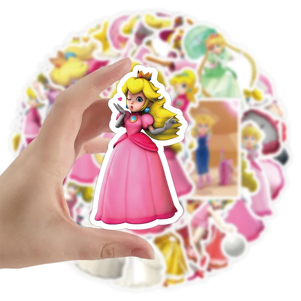 50pcs Pink Princess Peach Game Stickers Cartoon Funny Decals For Laptop Luggage Guitar Skateboard Phone Sticker 2023