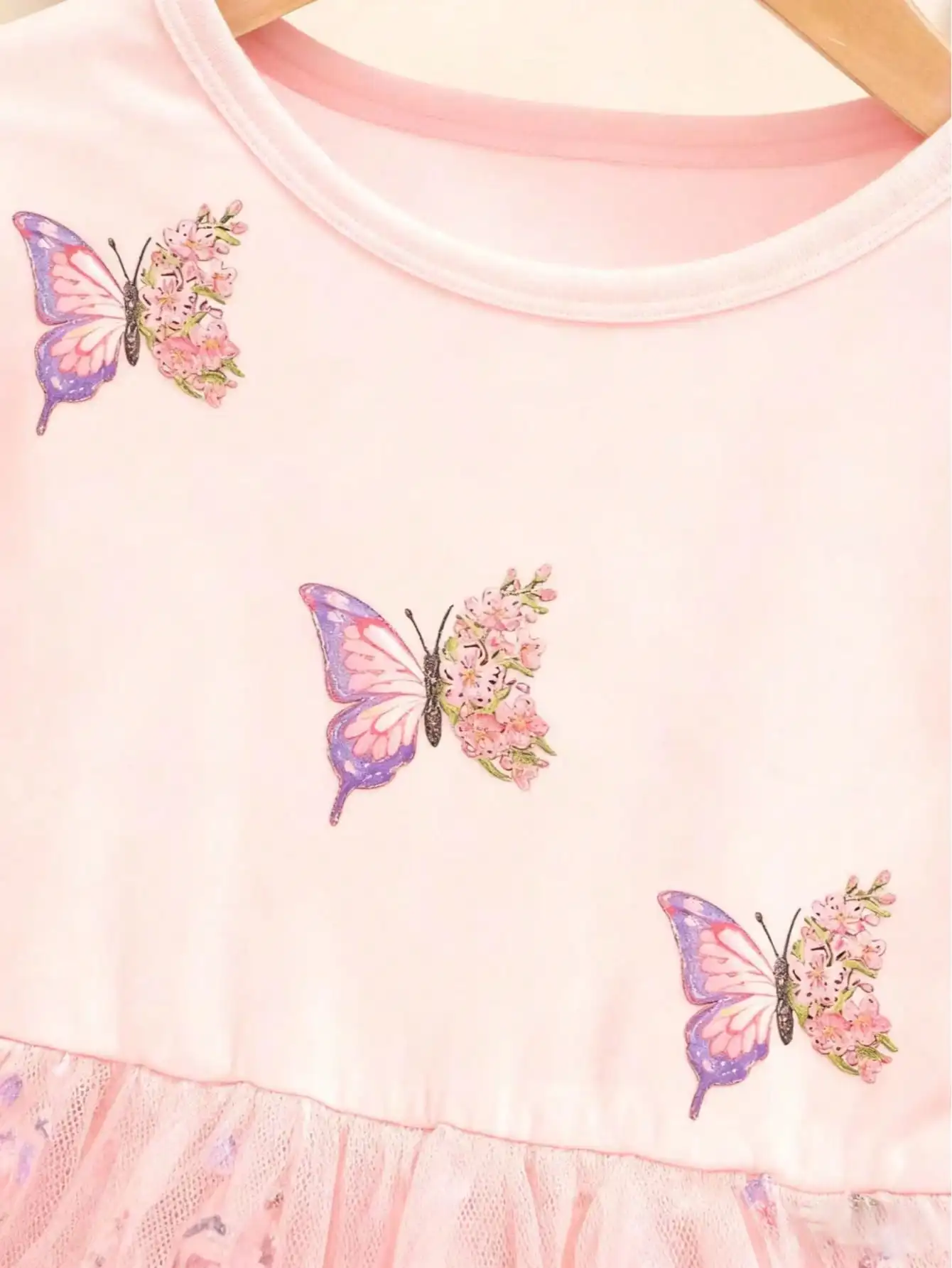 2026 Frühling/Sommer Herbst Eleganter Rundhals-Langarm-Mesh-Kleid mit Schmetterlingsdruck und Trompetenrock, Geeignet für Tägliche Reisen – Detail 9