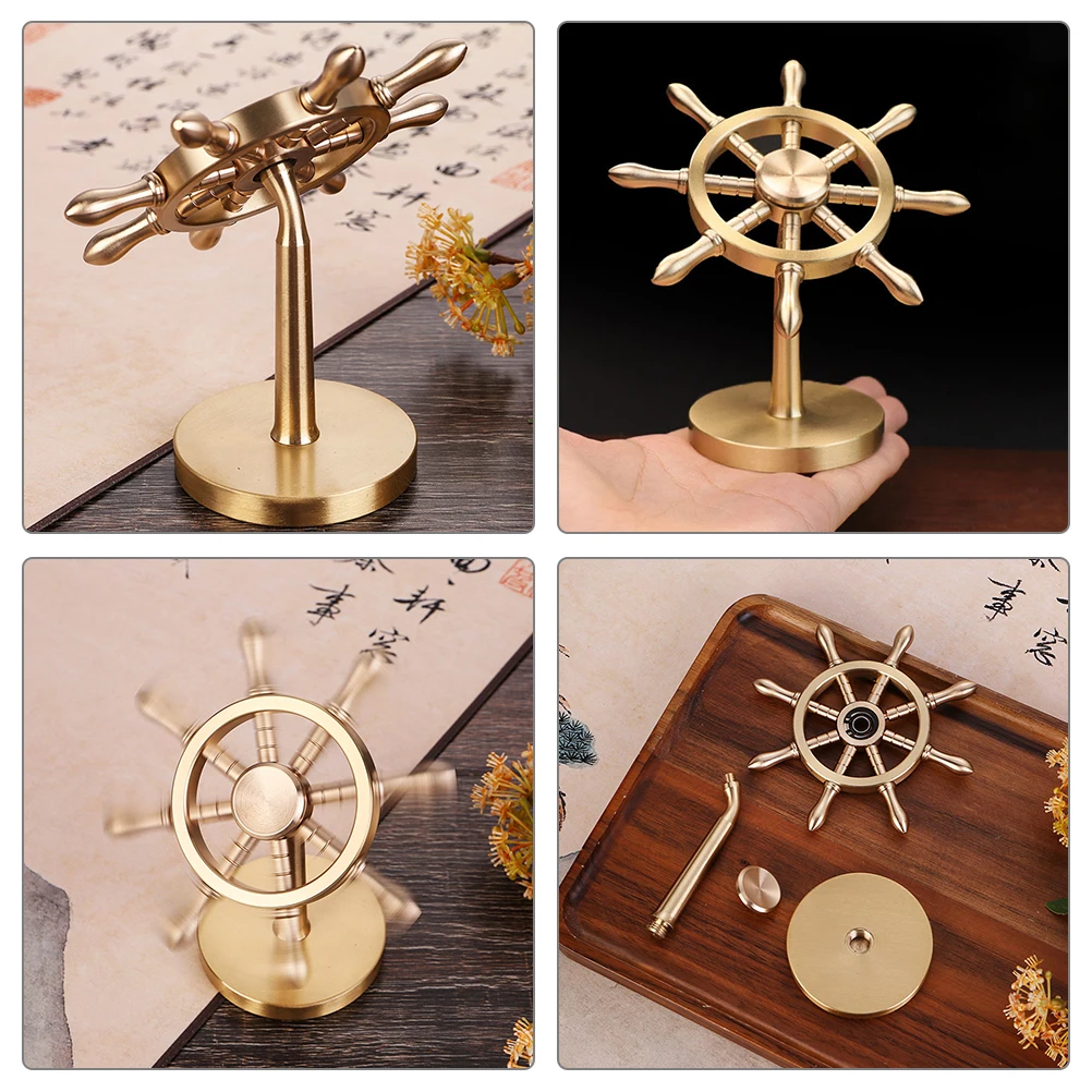 

Brass Marine Rudder Decoration Desktop Ornament Mediterranean Style Home Office Decor Creative Ship Wheel Craft for Room Living