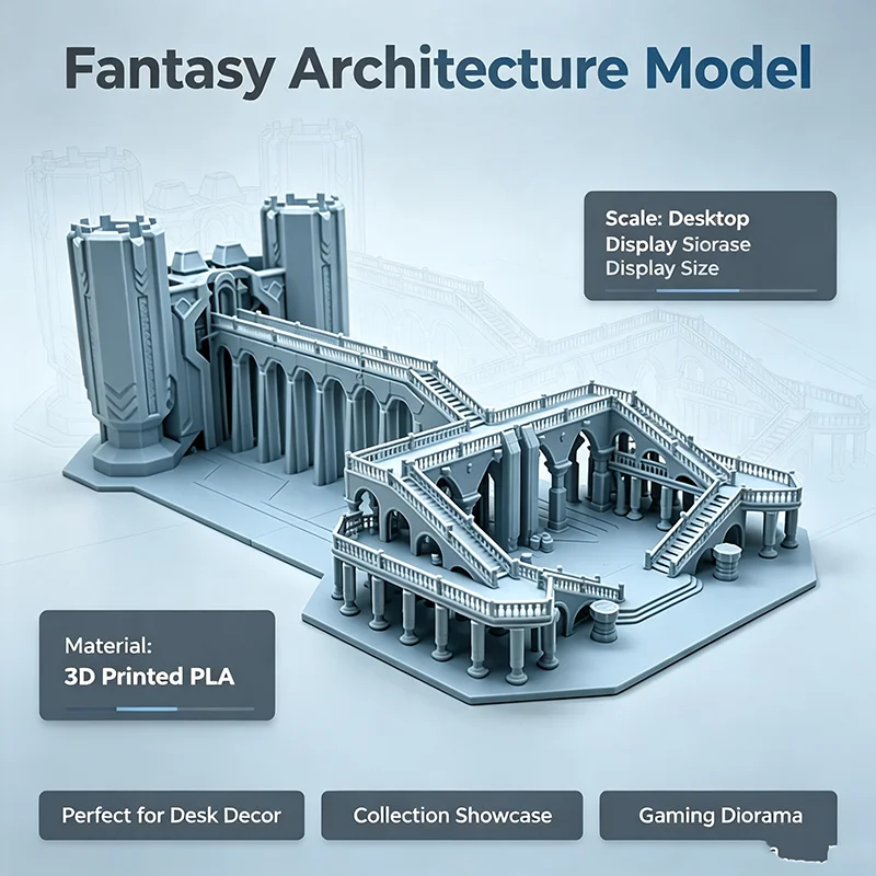 Miniature Sculpture of Medieval Ruins with Arches and Staircases Suitable as a Decorative Statue for Strategy Board and DND Game