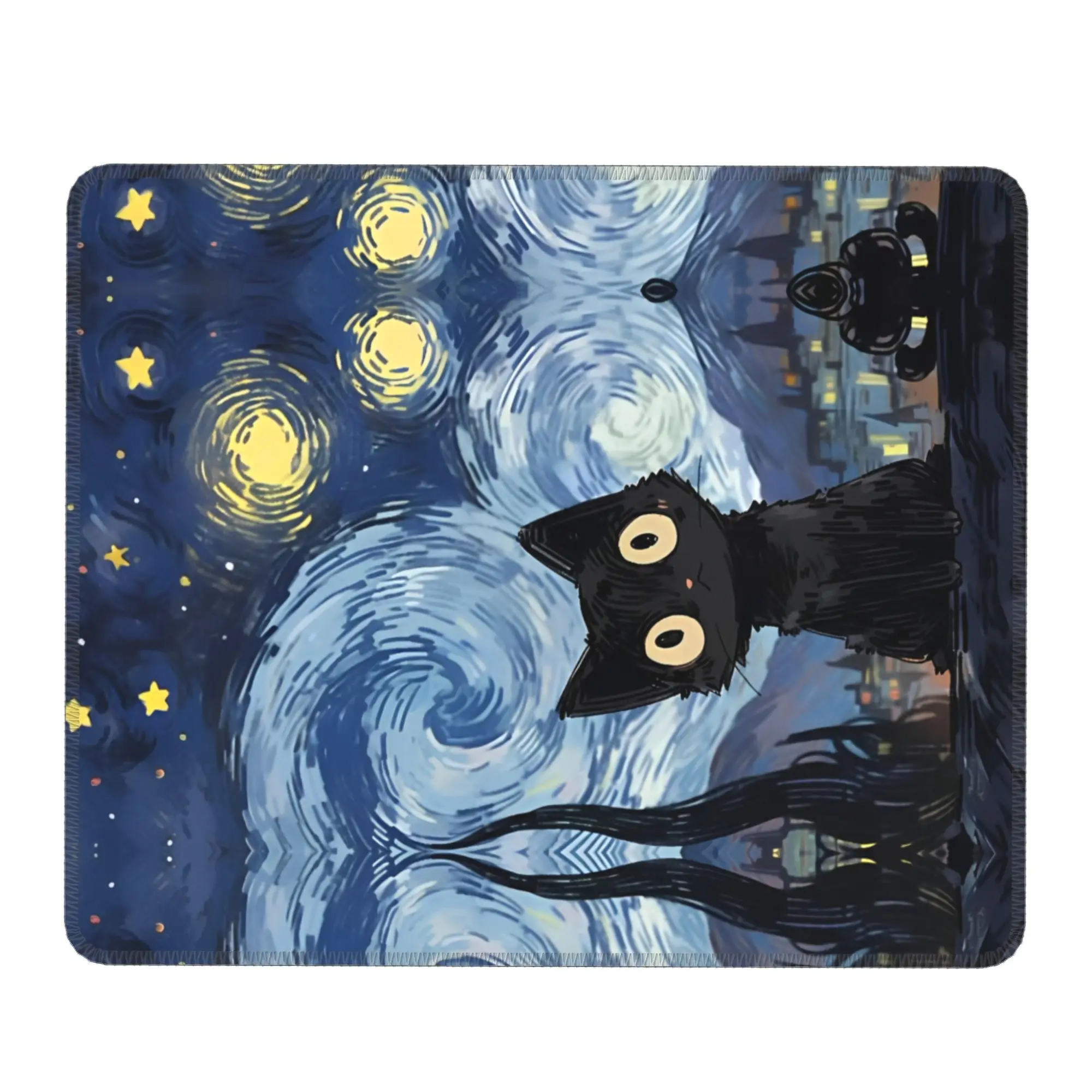 

Starry Night Black Cat Mouse Pad Design Rubber Mousepad For Notebook Computer Anti-Slip Vintage High Quality Mouse Mats