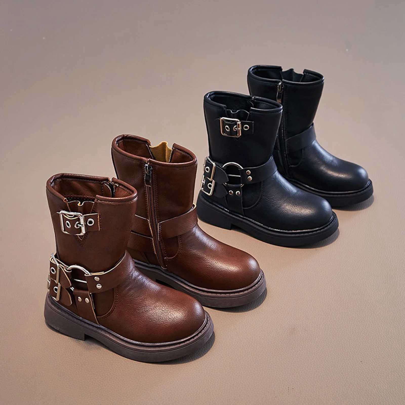 

Children's Fashion Boots Four Seasons Brown Boys Girls Leather Shoes Hundred Anti-slip Kids Casual Single Boots