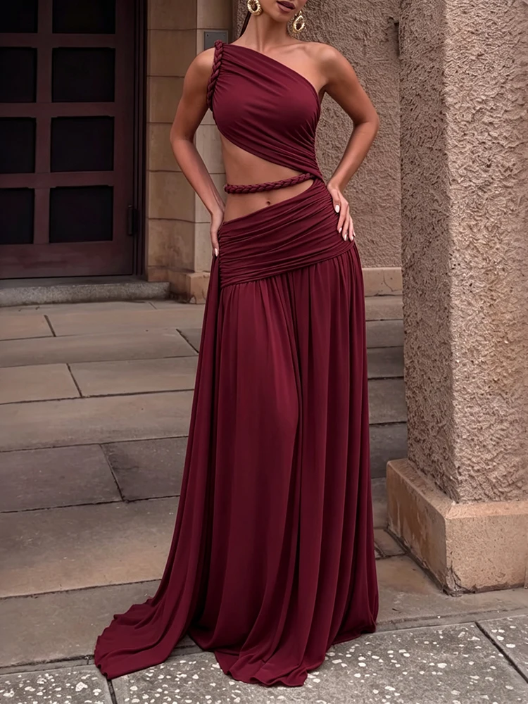 Sisterlinda Rope Patchwork Modekleid für Damen, sexy, hohler, schräger Kragen, gerüschtes Band, ärmellos, elegant, für Urlaub, Party, figurbetont – Detail 14