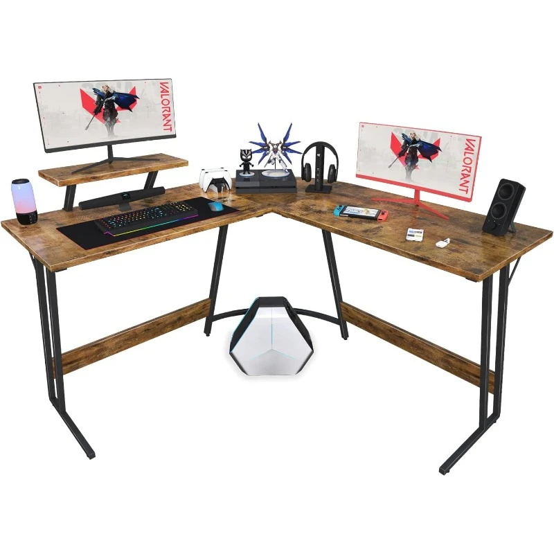 L Shaped Gaming Desk Computer Corner Desk PC Gaming Desk Table with Large Monitor Riser Stand for Home Office Sturdy Writing Wor