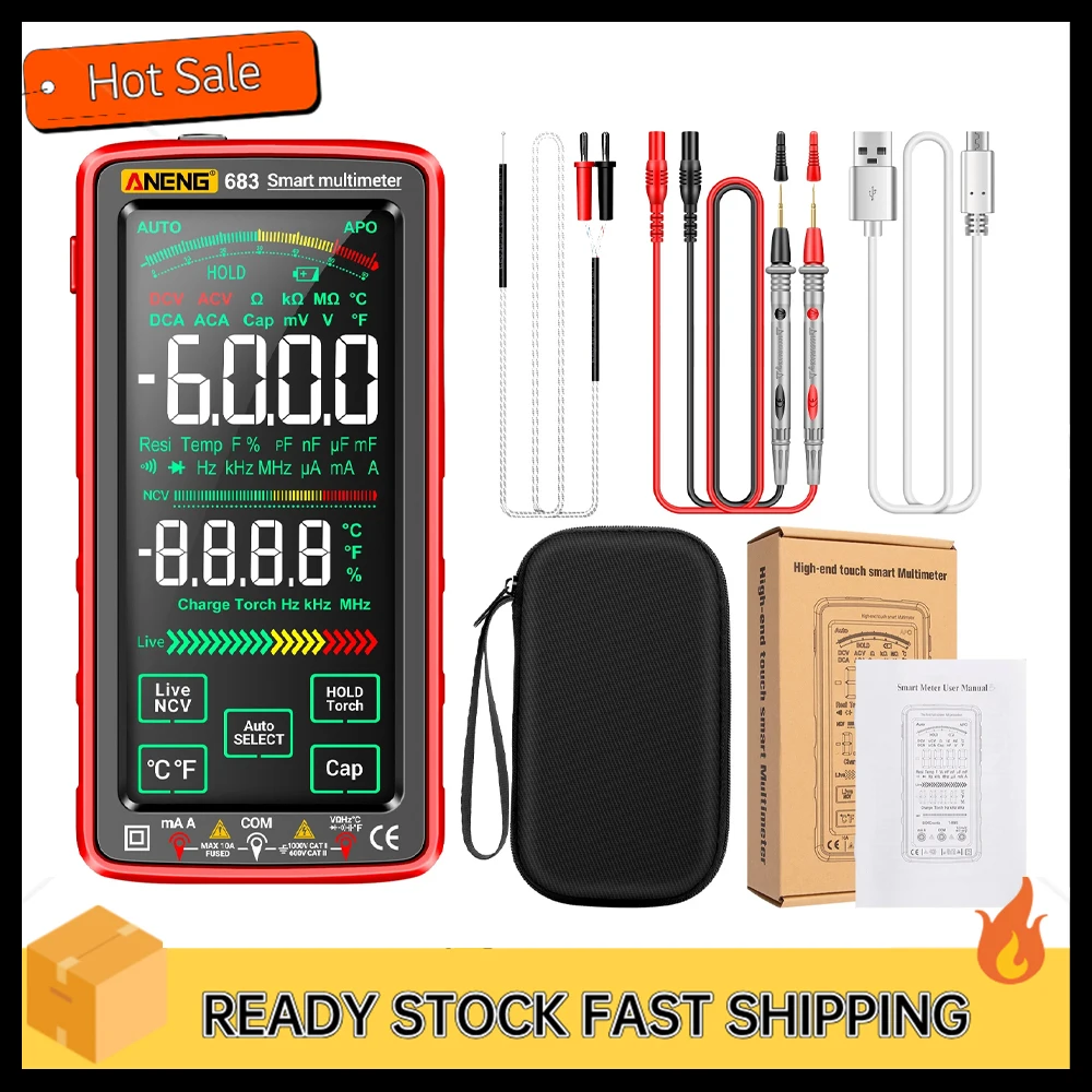 683 6000 Counts Large Touch Screen Digital Multimeter Smart Anti-burn Rechargeable Universal Meter VA Reverse Display NCV Tester