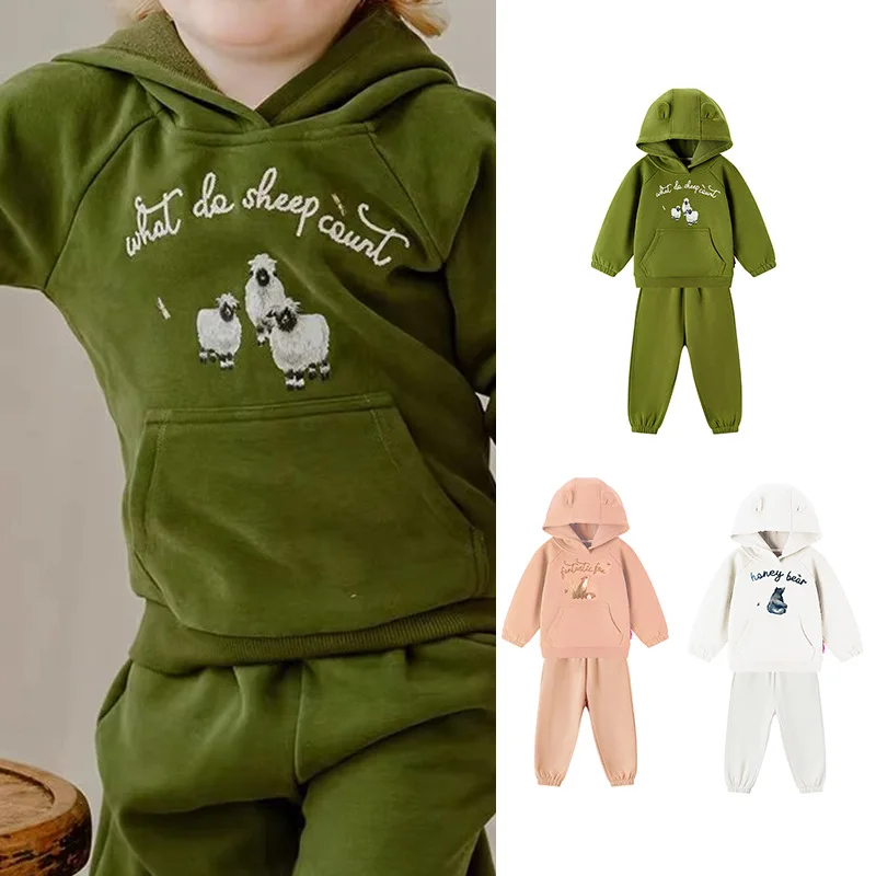 

Jenny&Dave 2023 Autumn and Winter Boys' and Girls' Sweater and Pants Set for Children Thickened Hooded Fashion Warm Top Sports P