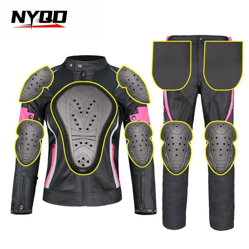 Woman Motorcycle Jacket Summer Lady Girl Breathable Motorbike Armor Coat with 5pcs Protective Pads and Waterproof Liner