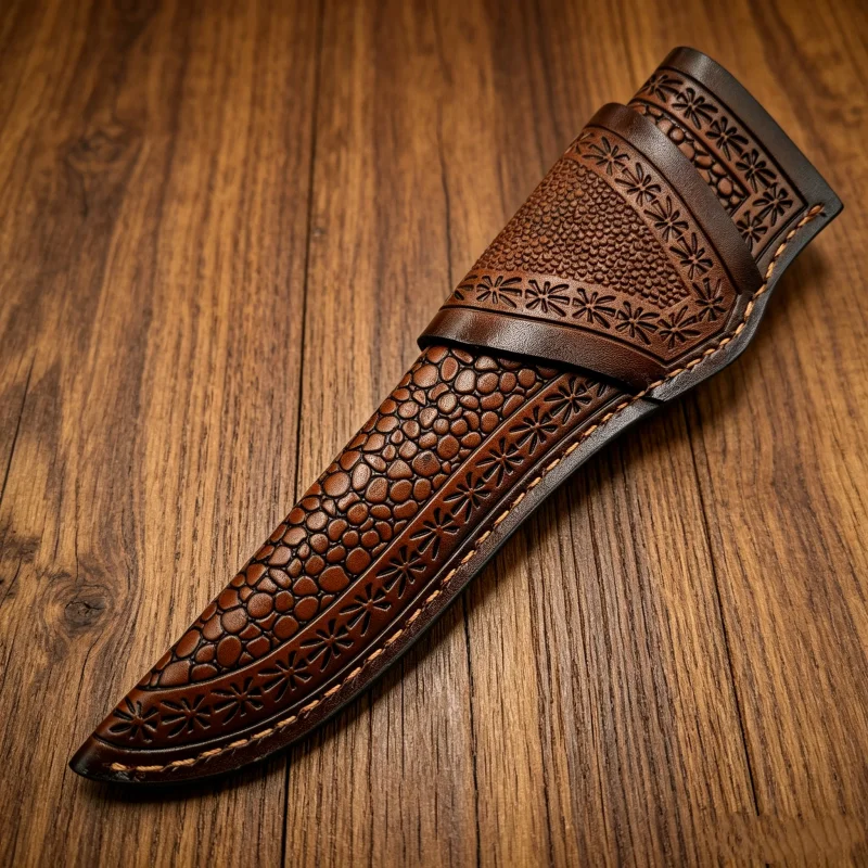 Multi Pattern Emboss Split Cowhide Knife Sheath Croc Floral Textured Waist Carry Tool Scabbard Sheath Only No Knife Included
