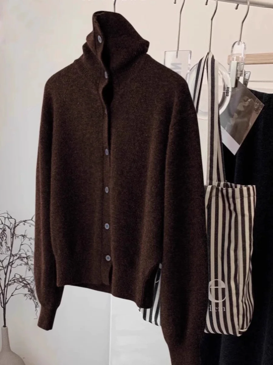

Thiened High Collar Open Cardigan Sweater Women's Autumn Winter Knitted Outerwear Inner Match Faionable Commute Sle