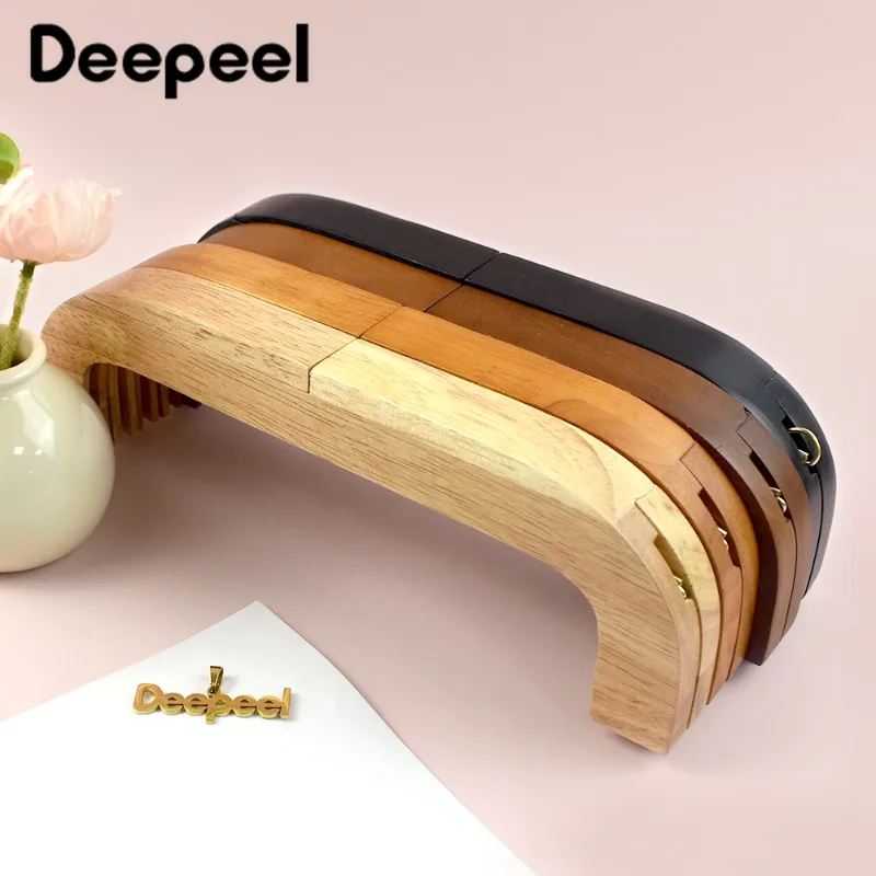 1Pc 25cm Square Wooden Bags Handle for Handbag Purse Frame Closure Clip Kiss Clasp DIY Handmade Sewing Brackets Bag Accessories