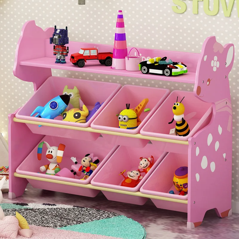 Children\'s Toy Storage Rack Kindergarten Baby Book Shelves Sundries Storage Lockers, Cartoon Furniture for Playroom Organization