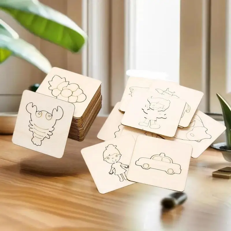 60pcs Montessori Kids Painting Toys Toddler Doodle Educational Toys Wooden DIY Painting Stencils Jigsaw Puzzle Educational Toy