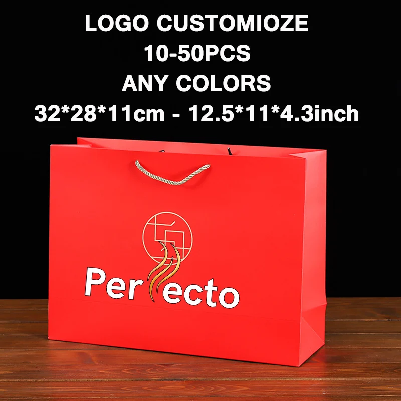 カスタム印刷ロゴ紙袋高級卸売ギフトショッピングバッグハンドル付き中小企業向け-10-50-個