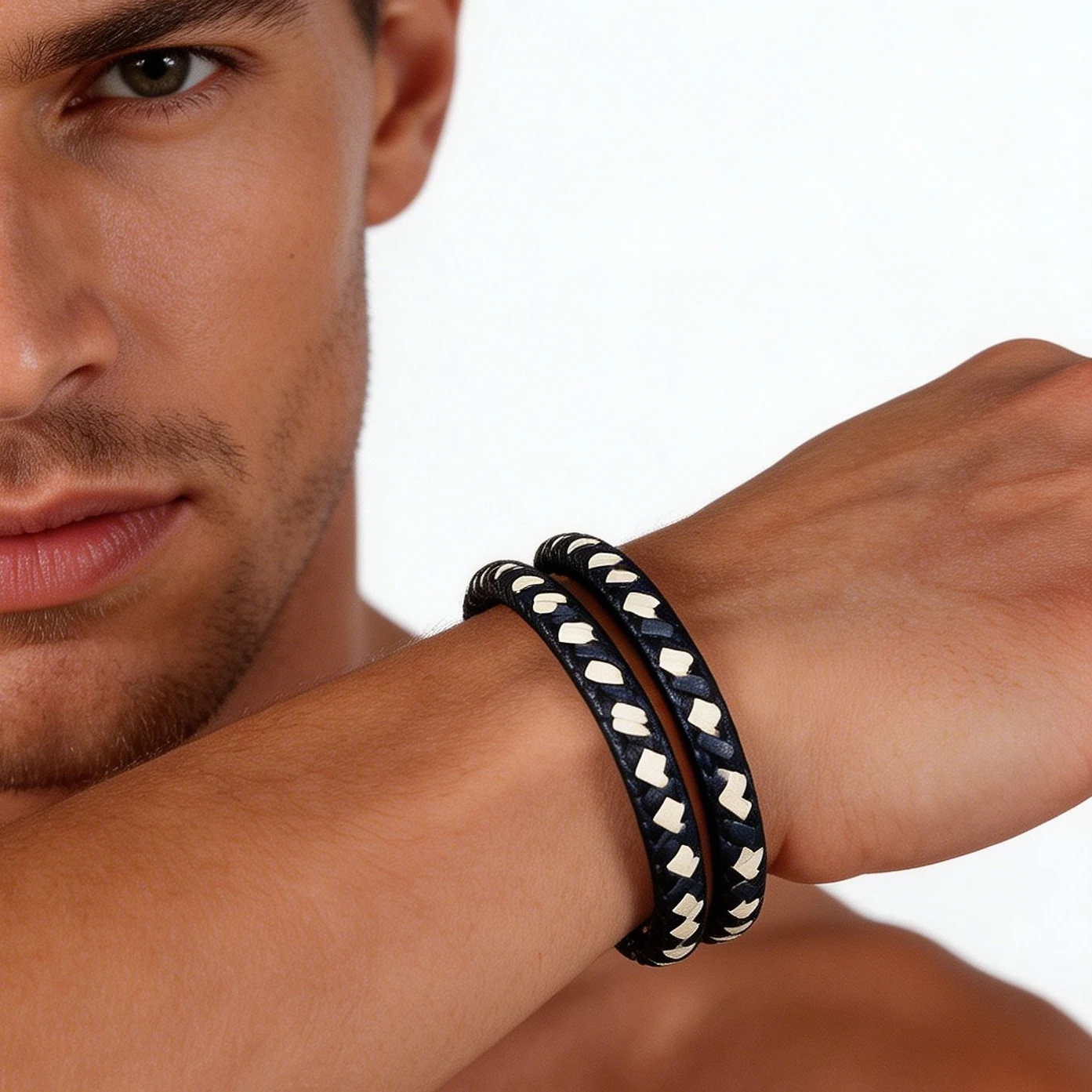 

Cool Double Strand Braided Leather Bracelet, Magnetic Clasp Premium Wrist Jewelry for Men and Women Casual Daily Wear