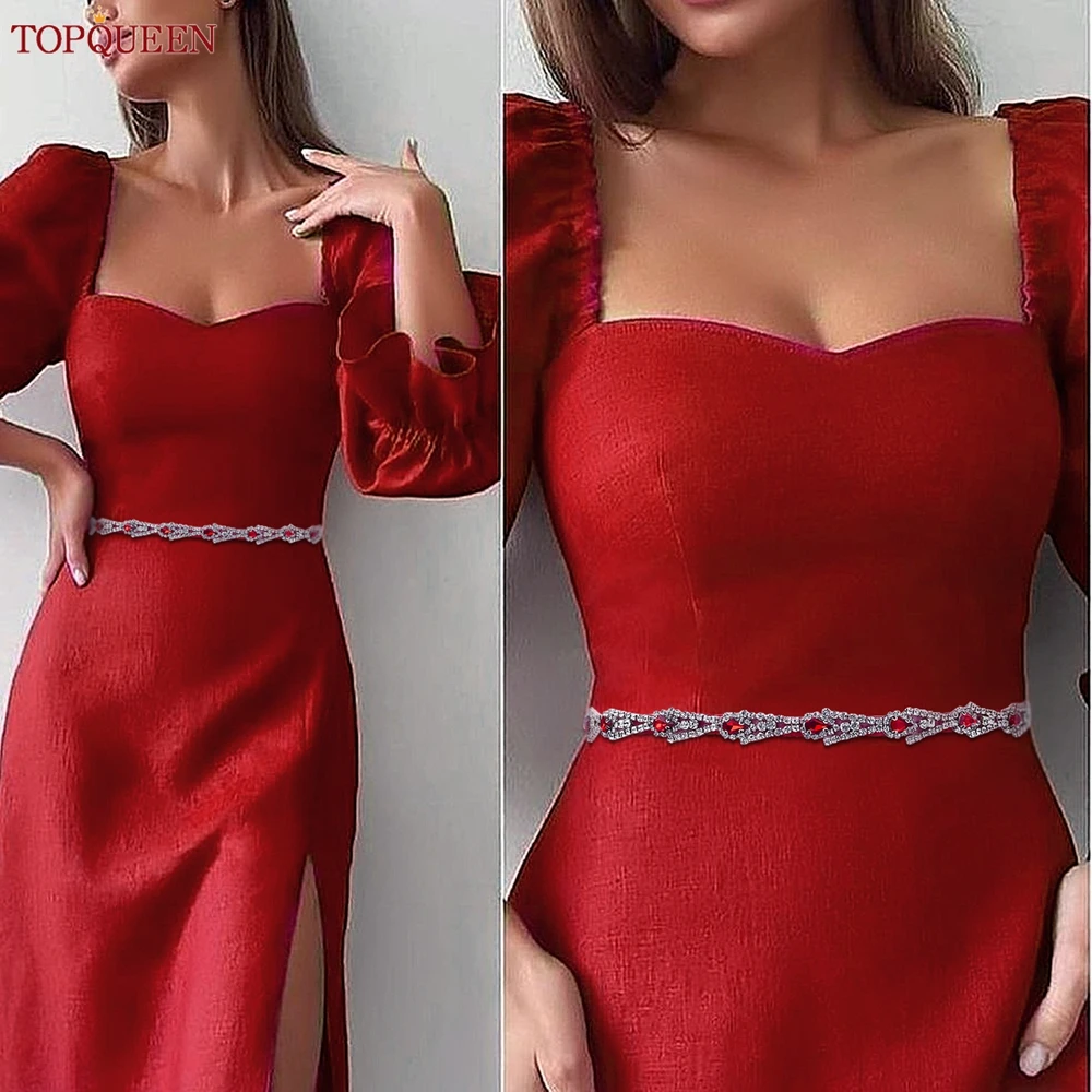 TOPQUEEN Rot Strass Braut Gürtel Schärpe Hochzeit Gürtel Rot Abendkleid Taille Dekoration Hochzeit Zubehör Brautjungfer Geschenk S09 – Detail 9