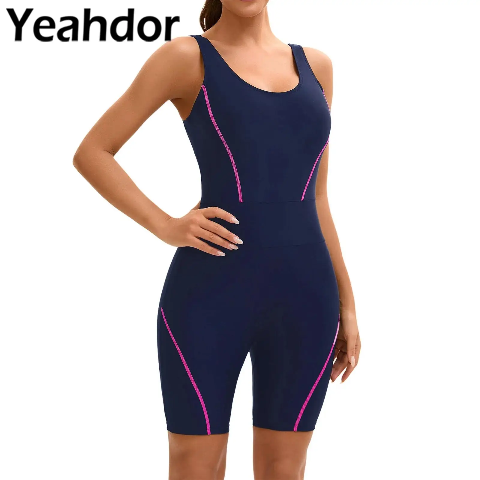 Womens Swim Leotard One-Piece Rash Guard Swimsuit Summer Bathing Suits Sleeveless Jumpsuit Surfing Swimwear Beachwear Romper