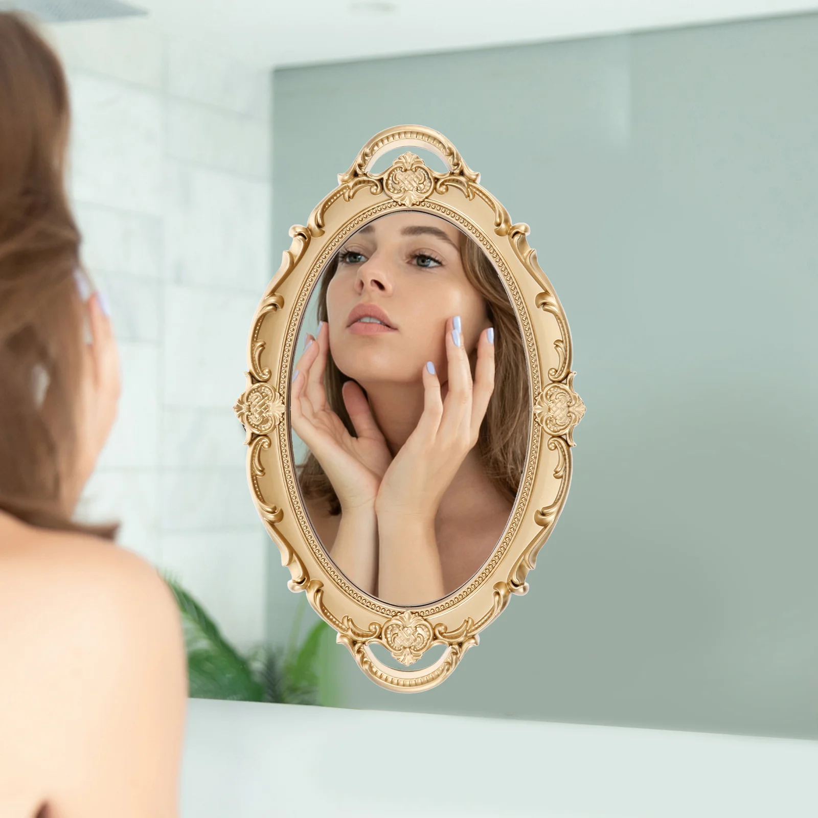 Miroir de maquillage irrégulier doré de Style cour française Vintage, grand plateau de vanité décoratif mural, porte-anneau de plat à bijoux