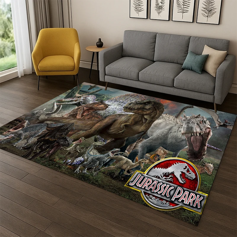 Alfombra clásica de dibujos animados de dinosaurios de Jurassic Park para dormitorio, sala de estar, sofá, felpudo, decoración del hogar, alfombra antideslizante para área infantil