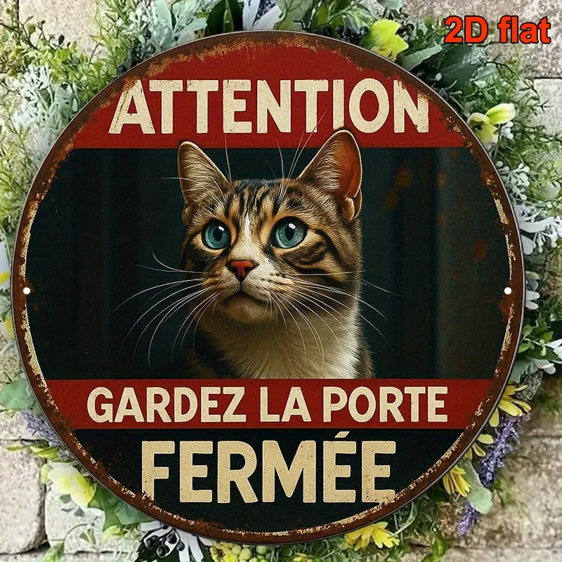 1pc, 20.32x20.32 cm Round French Aluminum Sign, 