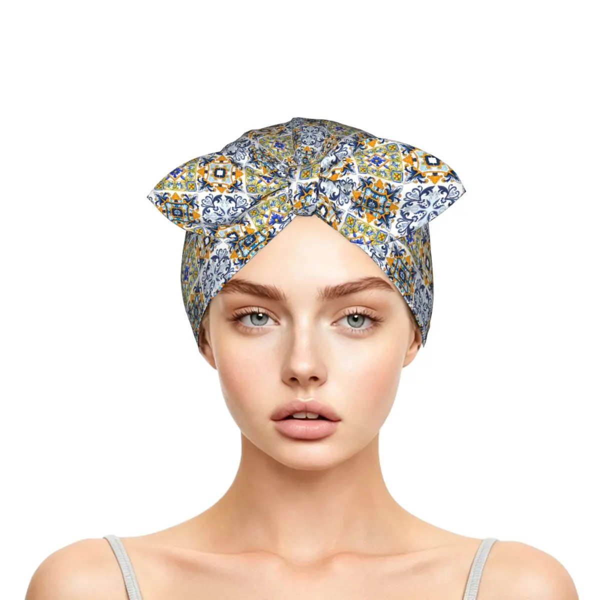 Copy Of Sicilian Tiles,mediterranean,mosaic,ornamental Sleep Bonnet Double Layer  Reversible Hair Cap for Curly Braids Hair