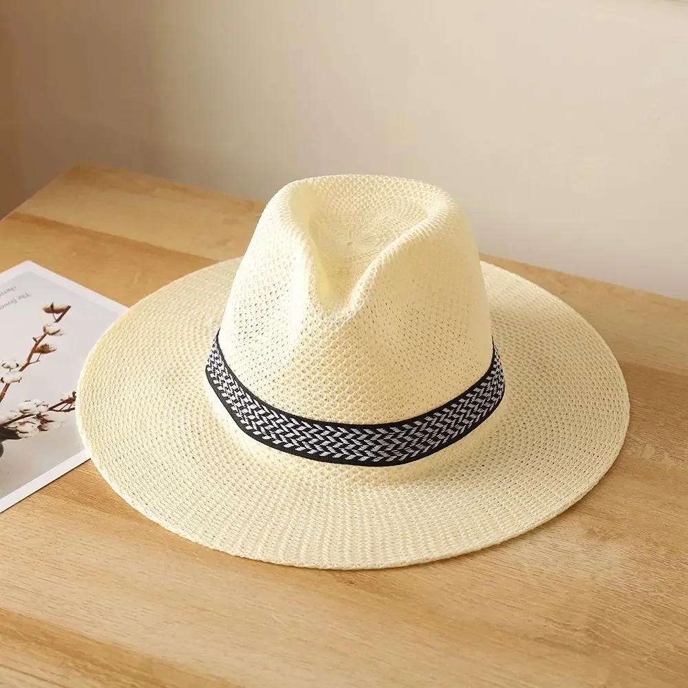 New Wide Brim Straw Hat Leisure Summer Cap Jazz Panama Fedora Fashion Travel Leisure Sun Hat for Women Men Simple Style 2022 New