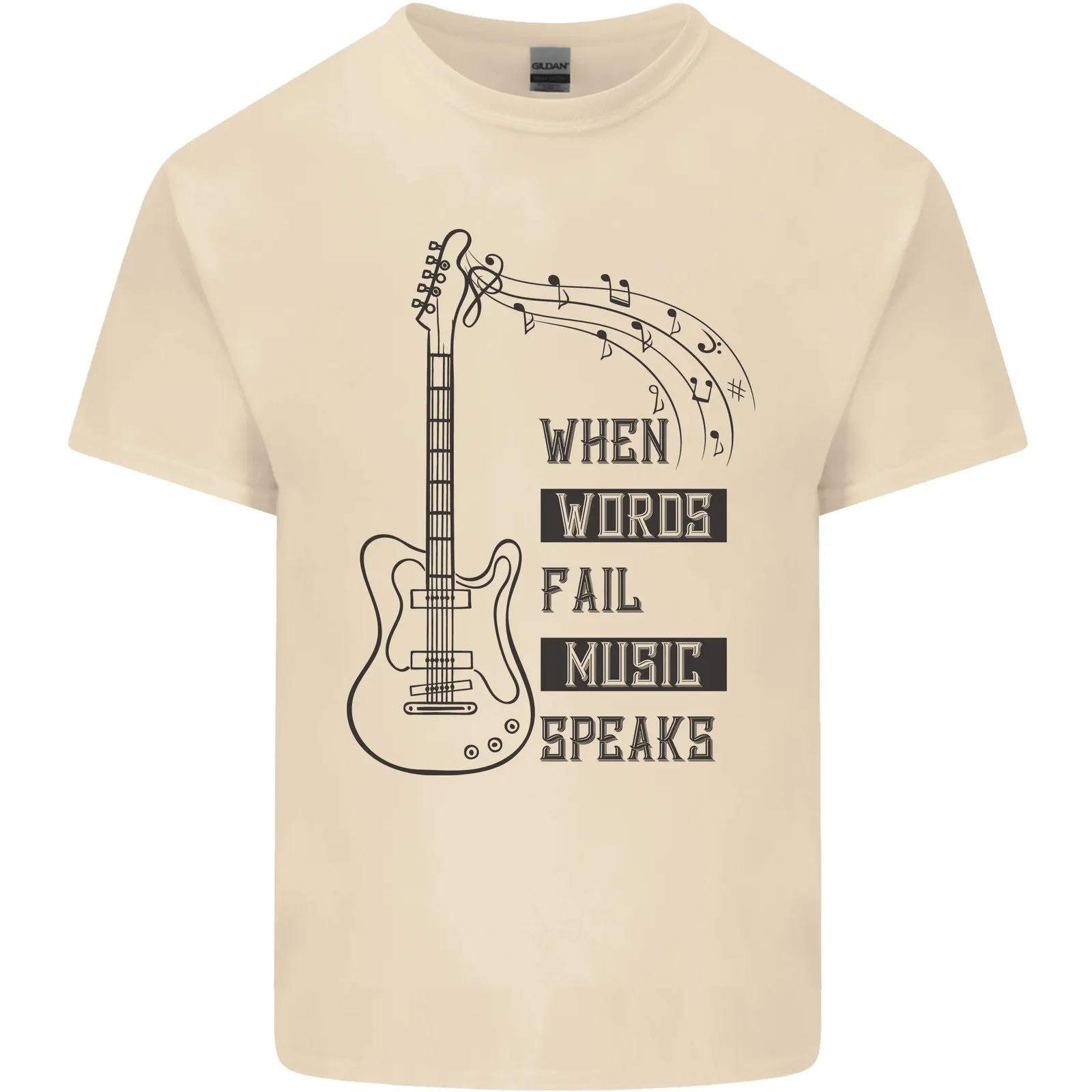 Guitar As Words Fail Music Speaks Mens Cotton T-Shirt