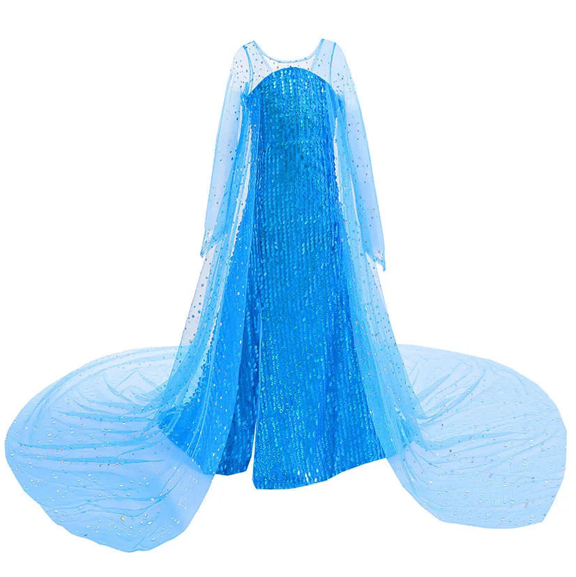 Frozen Princess Elsa Costume Girl Tulle con paillettes Lunghezza pavimento Abito elegante Disney Set cosplay classico Abito da ragazza di fiori da sposa