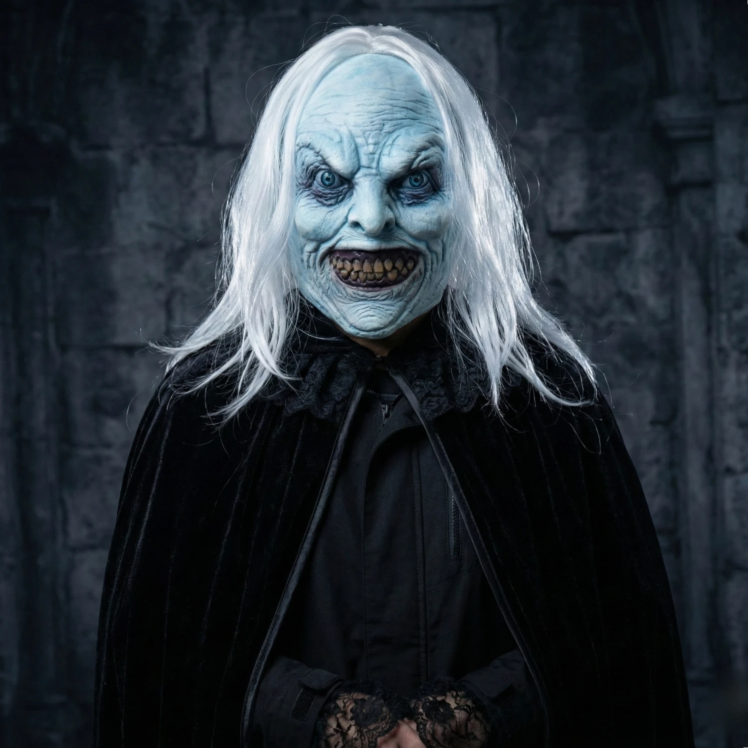 

Adult Unisex White Long Hair Scary Ghost Mask Female Apparition Halloween Costume Accessory for Party And Cosplay