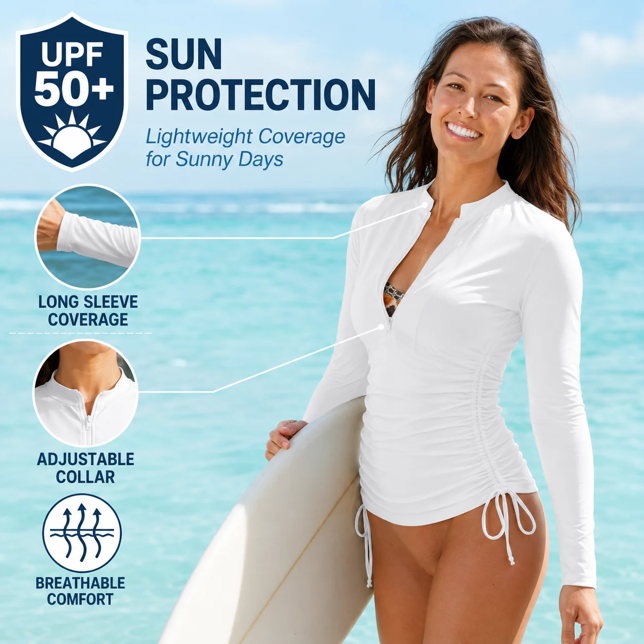 SBART Women UPF 50+ Long Sleeve Rash Guard Top Slim Fit Quick Dry Surfing Diving Snorkeling Swimming Shirt