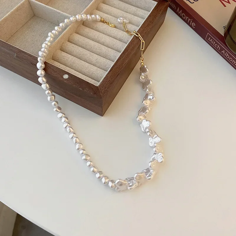 Minar Elegant Irregular Baroque Pearl Necklace for Women Love Heart Geometric Pearls Beaded Chokers Necklaces Birthday Gifts