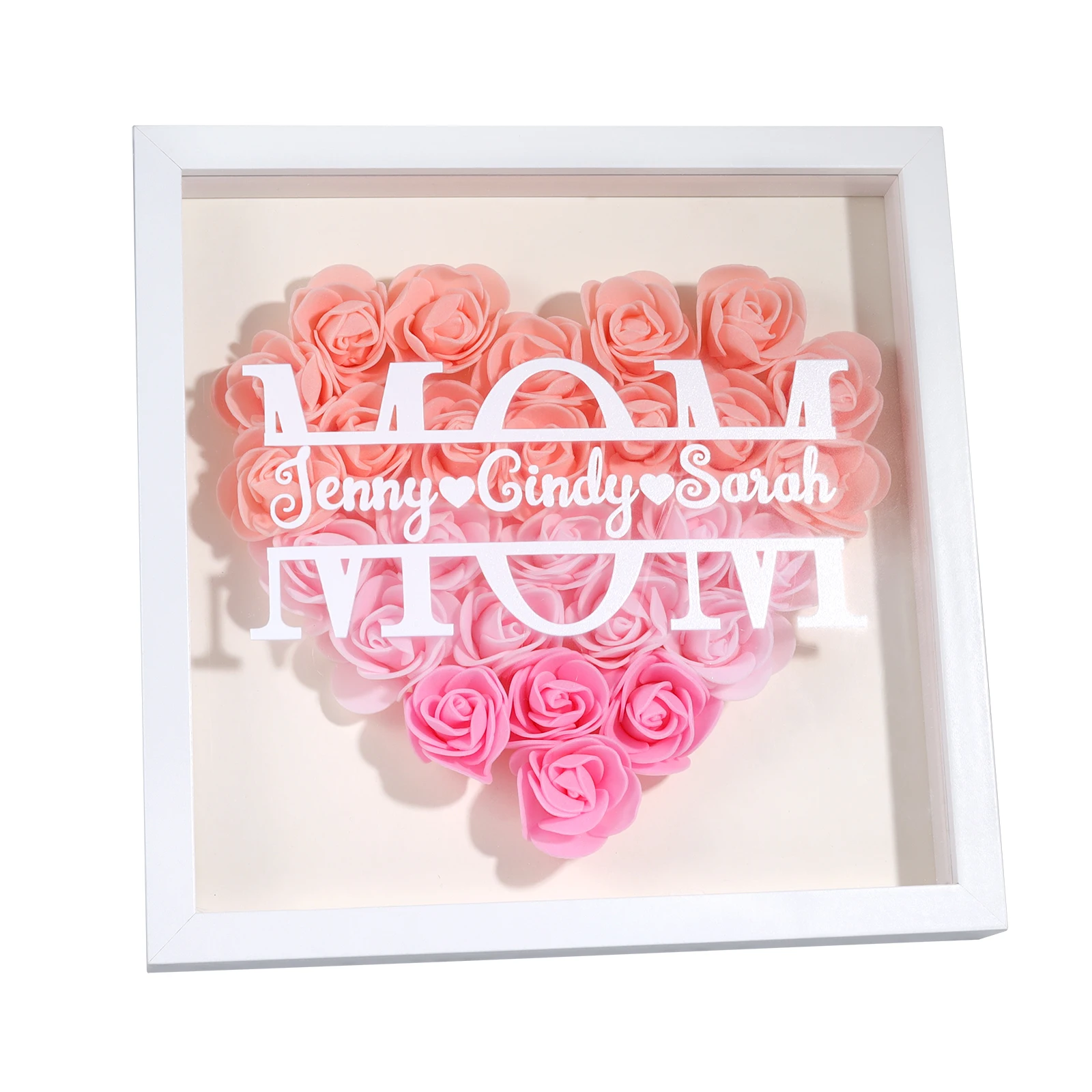 

Personalized Name Text Rose Flower Photo Frame Ornament Rose Flower Shadow Box Gift for Mother Brithday Wedding Valentine's Day