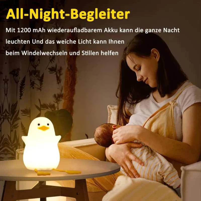 Duck Lamp Cute Duck Night Light USB Rechargeable Dimmable Nightlight Silicone LED Bedside Lamp with Touch Sensitive for Bedrooms