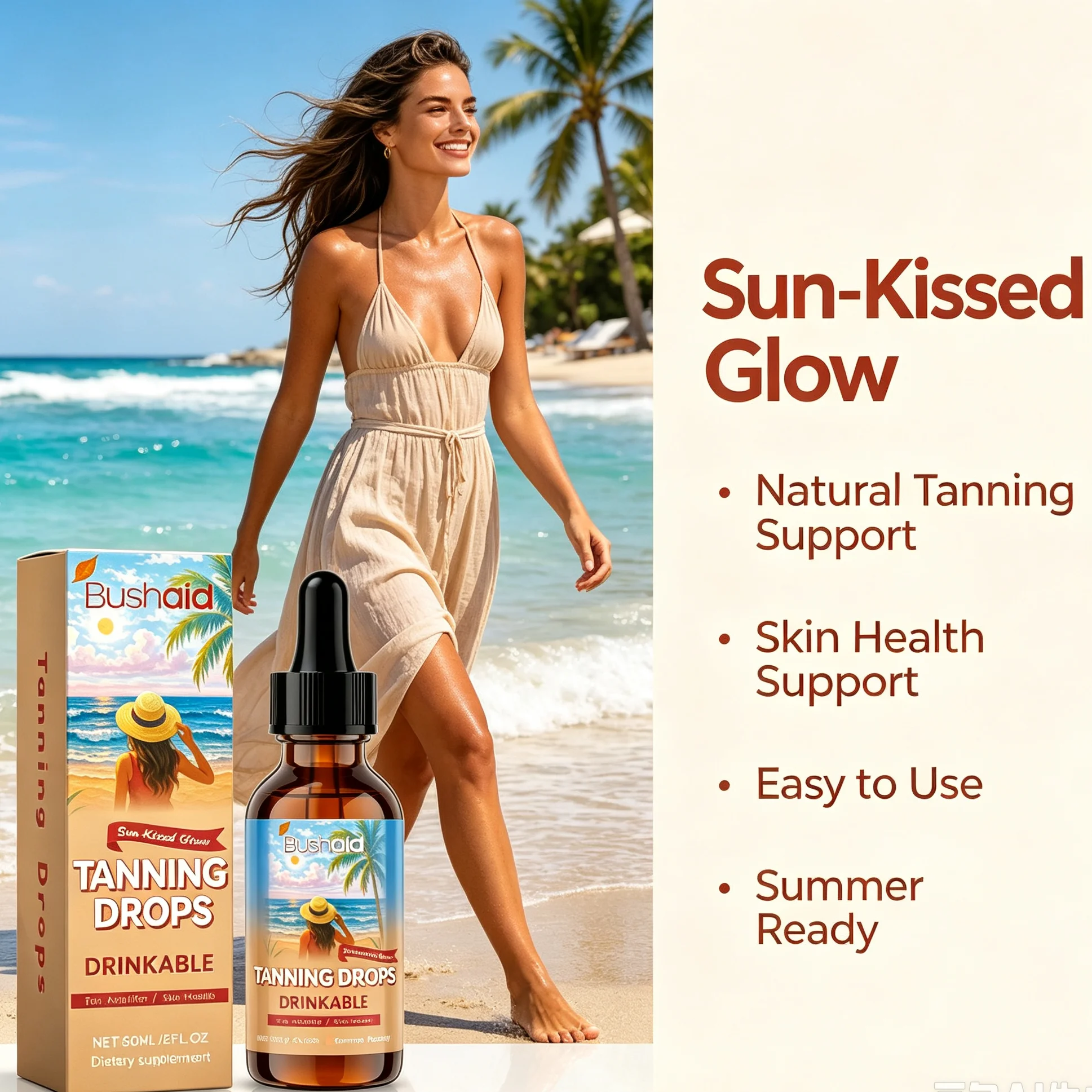 Oral Tanning Drops To Drink Natural Sunless Self Tanner Liquid Supplement Gradual Bronzing Skin Glow Vegan Tanning Drops