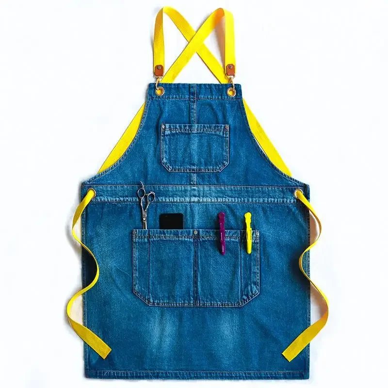 Apron Unisex Workwear Denim Logo Printed Hairdressing Manicure Kitchen Baking Home Use Overall Protective Clothing Apron