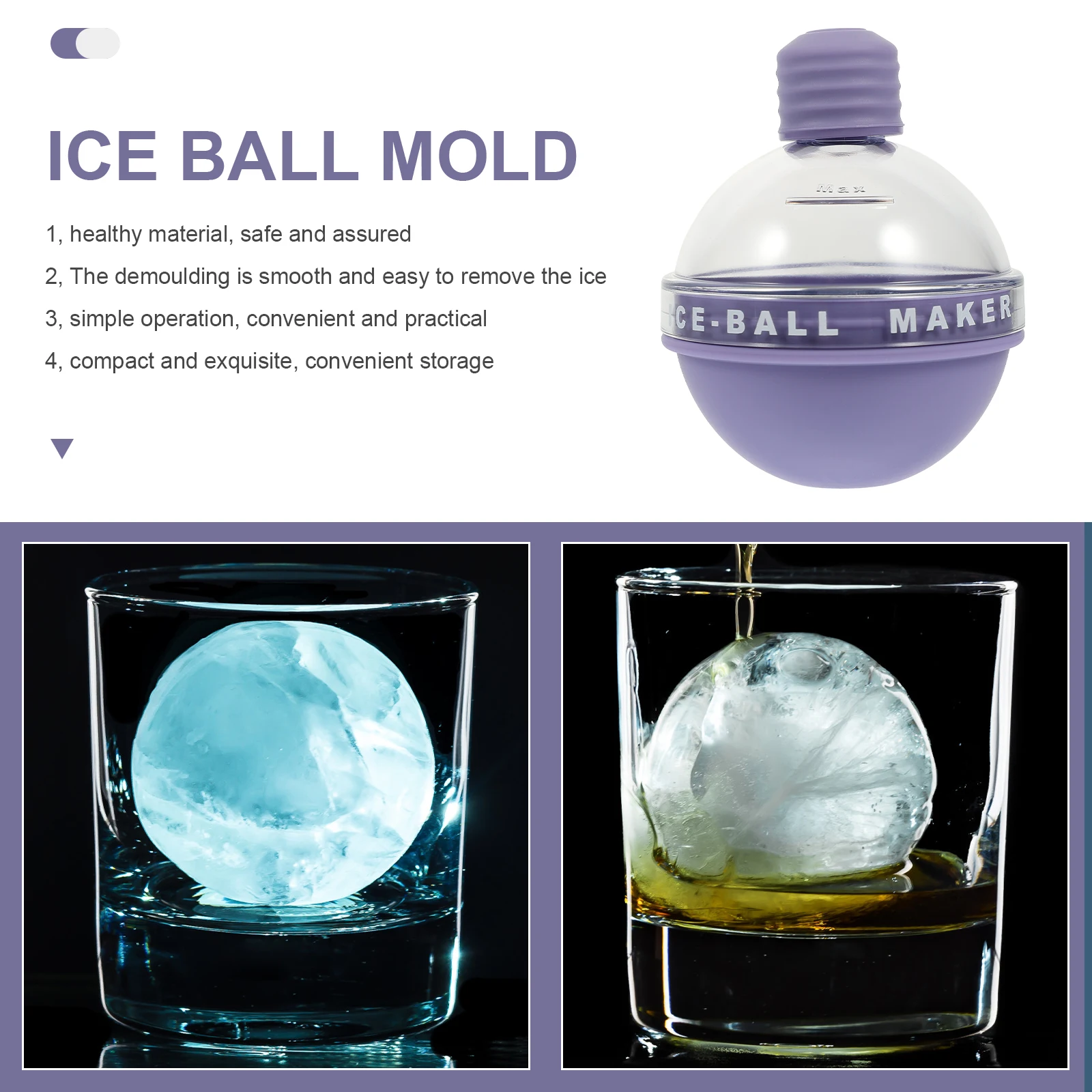 

Round Ice Cube Mold Silicone Whiskey Ball Maker Leak Free Freeze Safe Easy Clean Reusable Circular Lattice Ice Making Tool For