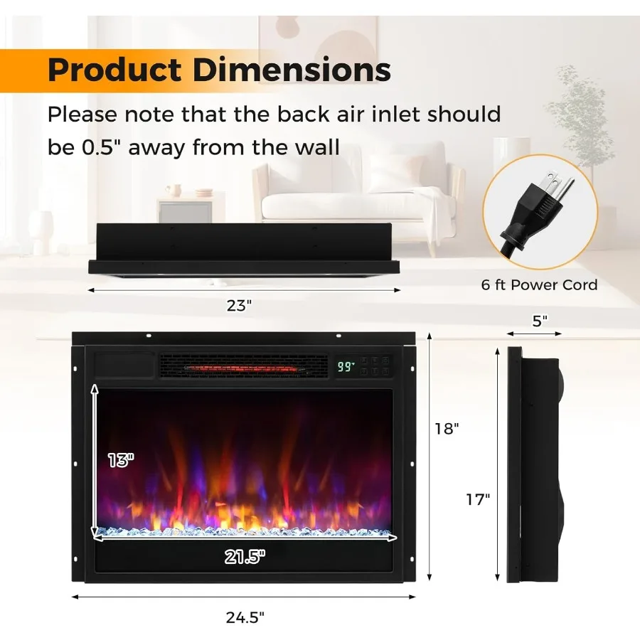 إدراج الموقد الكهربائي 23 بوصة واسعة 1500 واط إدراج الموقد راحة مع جهاز التحكم عن بعد لتدفئة غرفة المعيشة وغرفة النوم