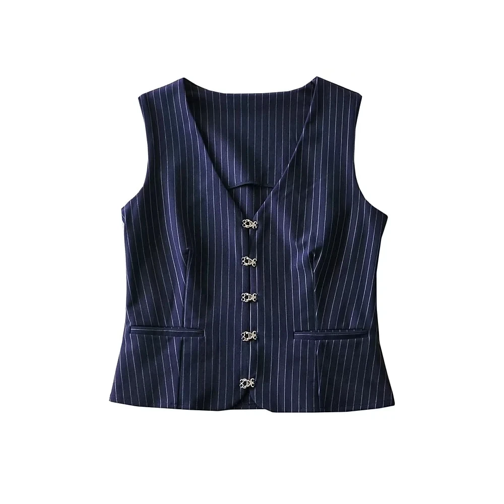 

Облегающий полосатый жилет с V-Ne на одной пуговице, женский модный весенний новый жилет длиной до пола, узор OL Personali