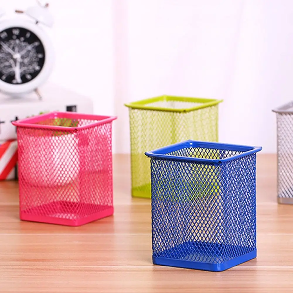 Round/Square Office/School Desk Tidy Mesh Pen Pot Storage Case Pen Holder Stationery Organiser