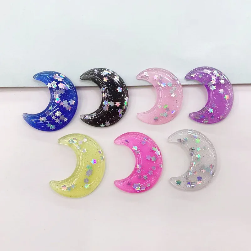 

10Pcs Kawaii Transparent Sequin Moon Resin DIY Shoes Hat Icebox Barrette Mobile Phone Case Scrapbook Cream Glue Flat Back Resin
