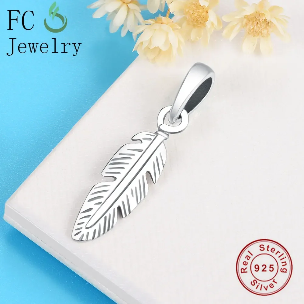 FC Jewelry Fit Original Brand Charms Bracelets 925 Sterling Silver Antique Feather European Pendant Beads Making Berloque Gifts