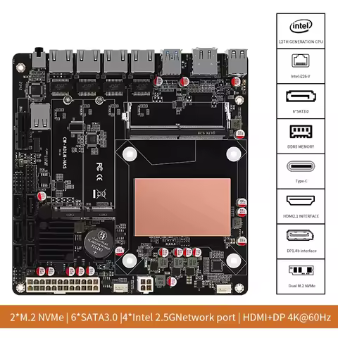 N150 NAS Motherboard DDR5 6*SATA 3.0 4*Intel I226 2.5G Mini ITX NAS Board 2* M.2 With PCIE For Soft Router DIY NAS 17x17CM