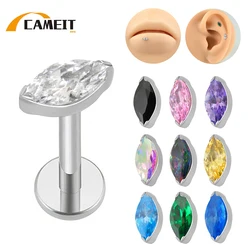 G23 Titanium Piercing Jewelry Marquise EAR PIERC CZ Paved Top Thread ear rings Cartilage Tragus Earrings Lip Stud Helix Unisex