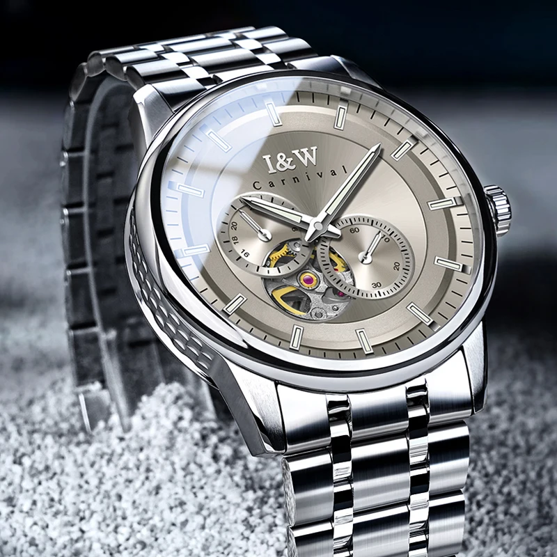 Carnival Brand I&W High-End Series Tourbillon Watch Men Stainless Steel Sapphire Luminous MIYOTA Movement Mechanical Watches Men - view 2