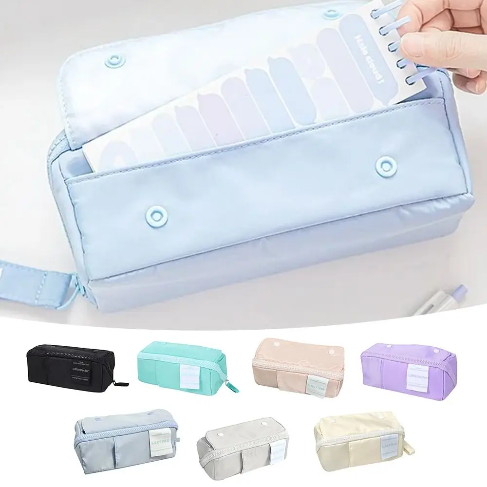 Canvas Prism Pencil Case Large Capacity Sweet Color Tofu Partition Pen Bag Multi-layer Stationery Storage Pouch Student Supplies