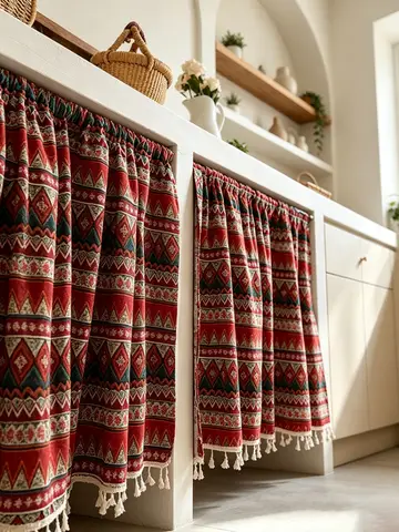 Bohemian Geometric Small Curtain, Drill-Free Privacy Divider Dustproof Decor Curtain for Home, Kitchen & Café,Multi-Scenario Use