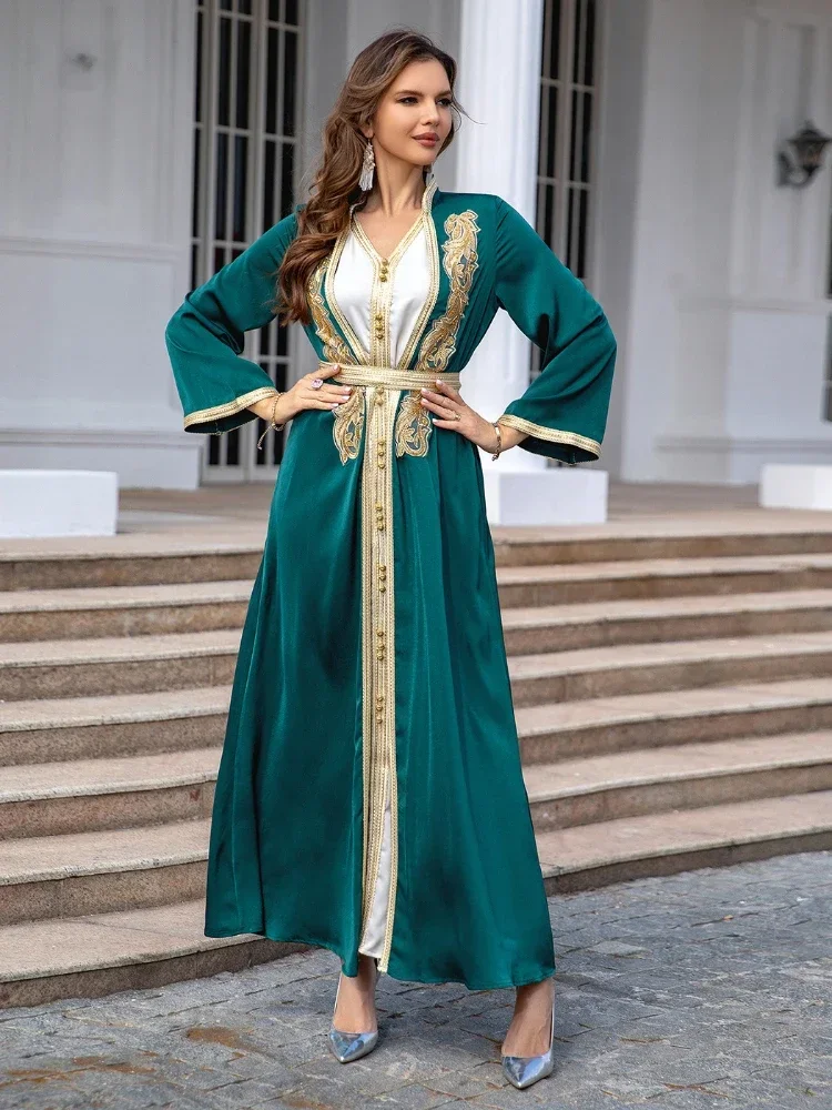 Eid Muslim Party Dress For Women Jalabiya Abaya 2 Piece Set Ramadan Long Dresses Abayas Woman Beading Robe Caftan Vestidos 2025