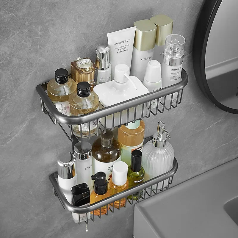

Gray Bathroom Storage Holder Grey Bath Shelf Bath Shower Shelf Brass Bathroom Corner shelf Brief Kitchen Storage holder
